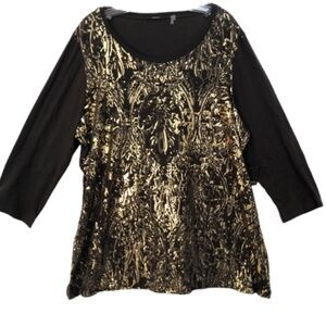 Tahari Top 3/4 Sleeve Gold Detail Brown Top Size: 2X NWT